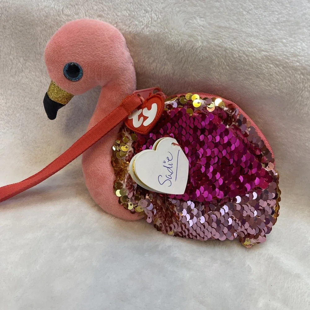Ty Fashion Gilda Flamingo Pink Sequin Coin Purse‎ Wristlet 95227